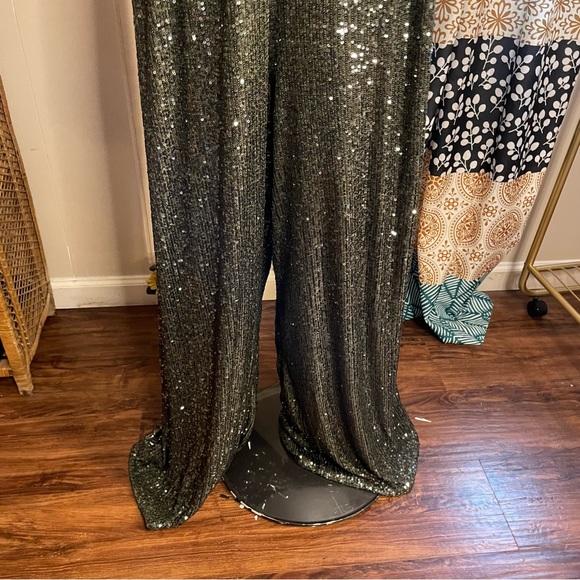 ASOS DESIGN sequin cami wide leg jumpsuit in khaki  Size 12 NWT - Picture 3 of 7